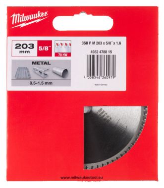 Пильный диск MILWAUKEE для циркулярной пилы по металлу 203x5/8"x1,6x70 4932478815 ― MILWAUKEE
